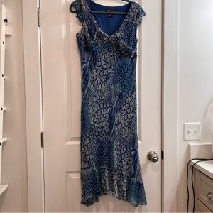 Vintage Jonathan Martin Blue Ruffle Trim Maxi Dress V-Neck Y2K Fairy Cottage